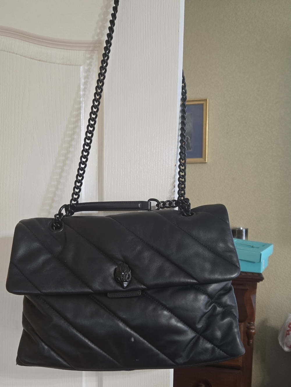 Kurt Geiger Xl Black Quilted Shoulder Bag with Chain Strap